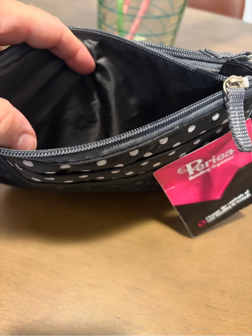 Periea Chelsy Purse Handbag Organizer Black White Polka Dot NWT